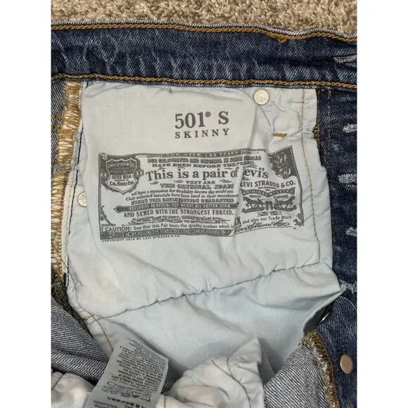 Levi’s 501 Skinny Jeans Women’s W25 L30 Blue Button Fly High Rise Denim - Picture 7 of 8